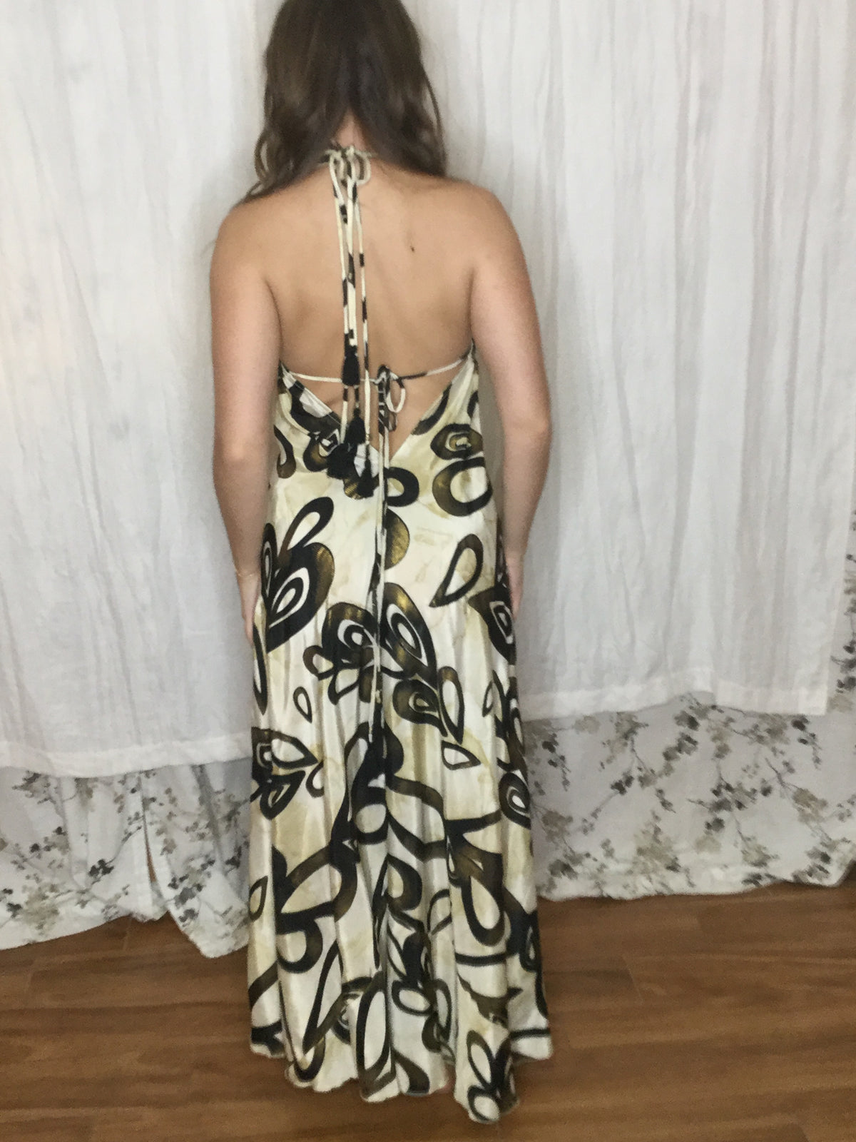 Muse Maxi Cleo | Ivory & Black Abstract Flowy Halter Maxi Dress