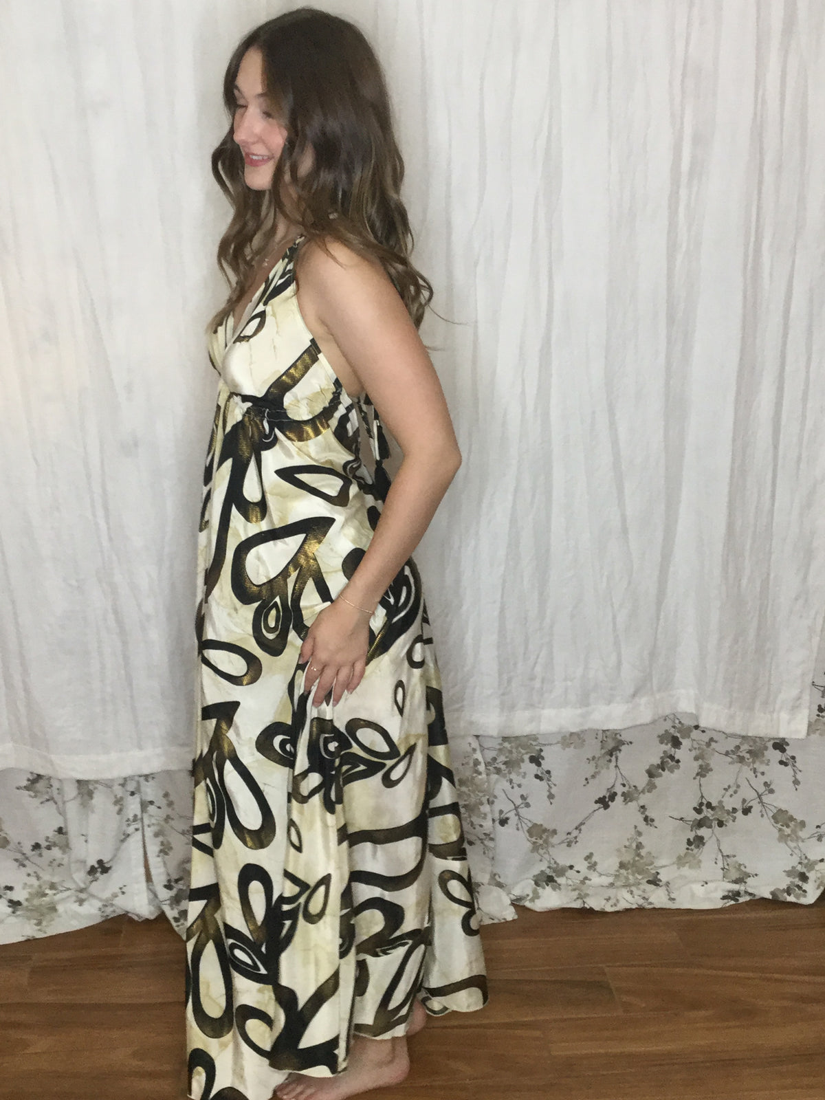 Muse Maxi Cleo | Ivory & Black Abstract Flowy Halter Maxi Dress