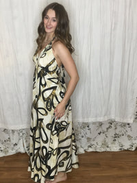 Muse Maxi Cleo | Ivory & Black Abstract Flowy Halter Maxi Dress