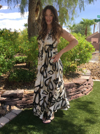 Muse Maxi Cleo | Ivory & Black Abstract Flowy Halter Maxi Dress