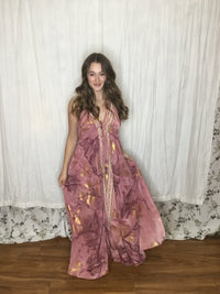 Muse Maxi Rhiannon | Dusty Rose & Gold Flowy Halter Maxi Dress