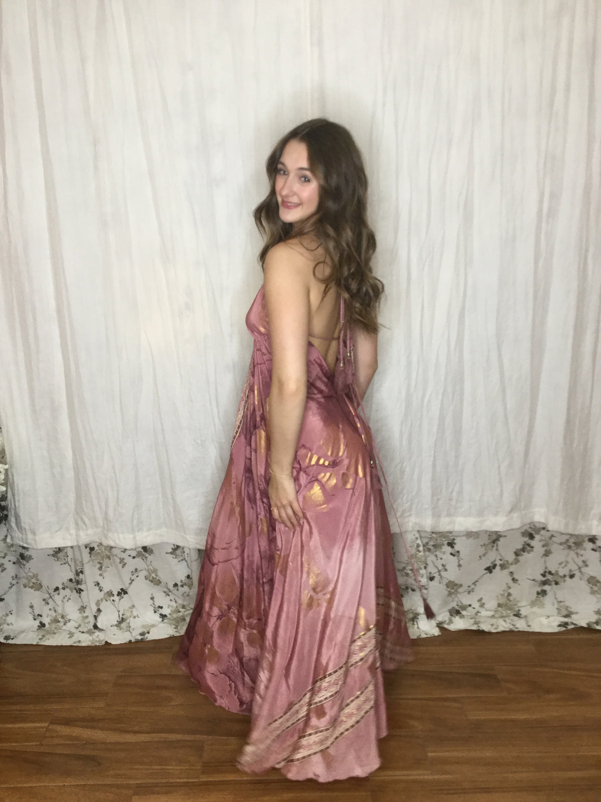 Muse Maxi Rhiannon | Dusty Rose & Gold Flowy Halter Maxi Dress
