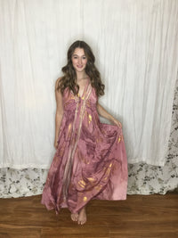 Muse Maxi Rhiannon | Dusty Rose & Gold Flowy Halter Maxi Dress