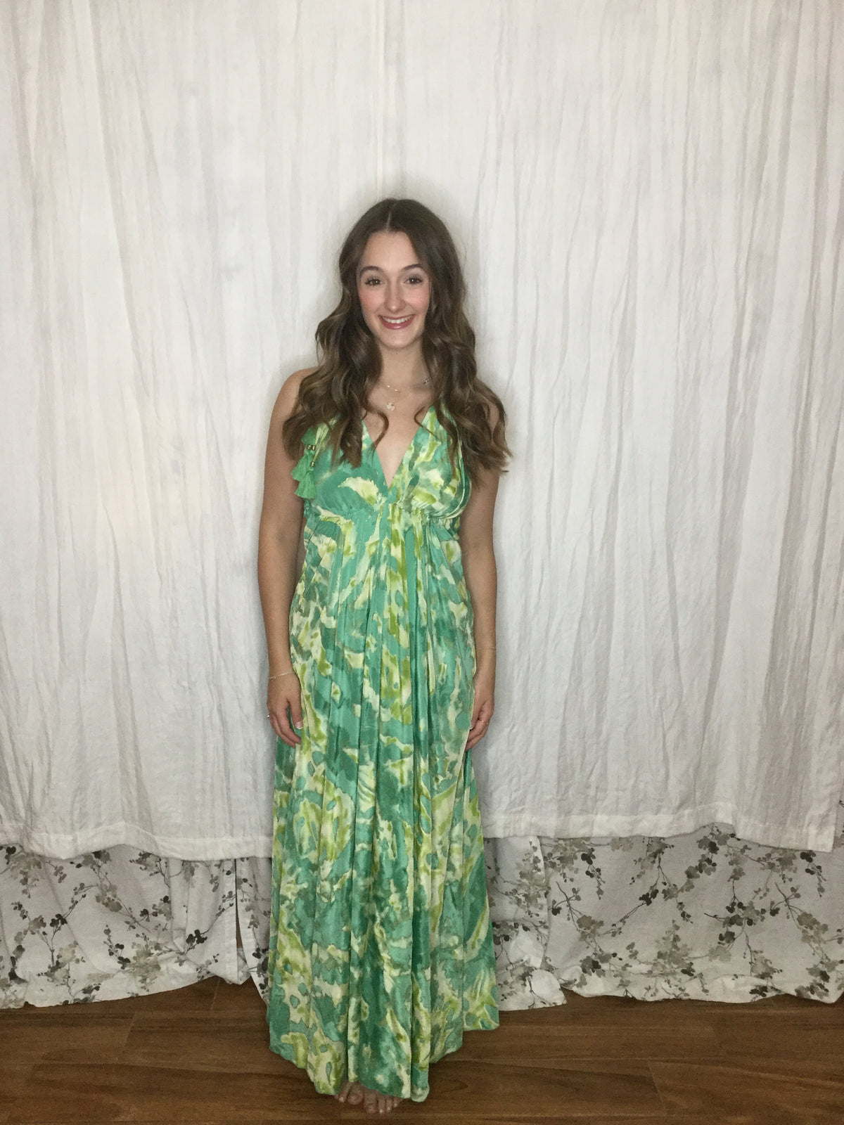 Muse Maxi Willow | Green Watercolor Flowy Halter Maxi Dress