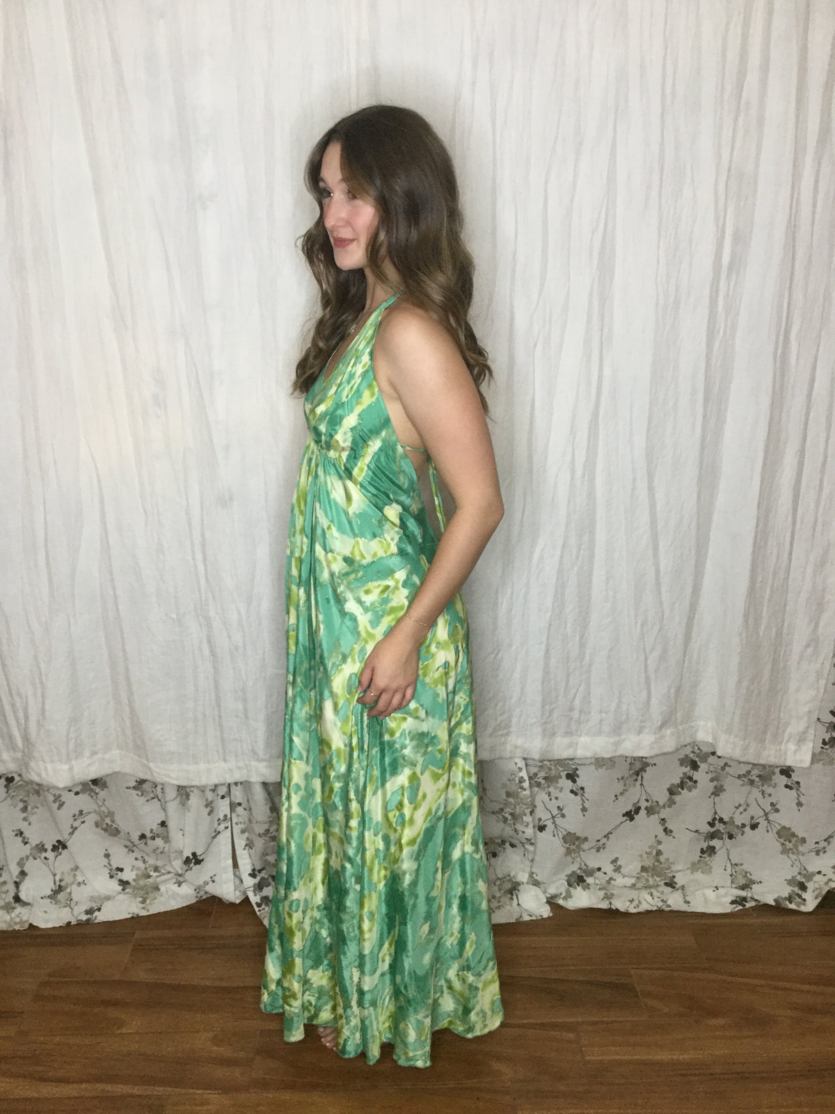 Muse Maxi Willow | Green Watercolor Flowy Halter Maxi Dress