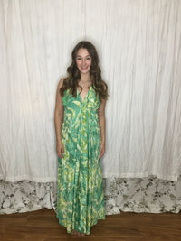 Muse Maxi Willow | Green Watercolor Flowy Halter Maxi Dress