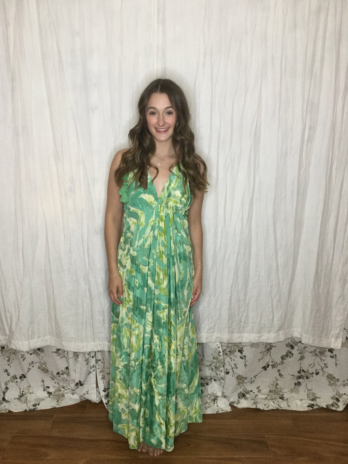 Muse Maxi Willow | Green Watercolor Flowy Halter Maxi Dress