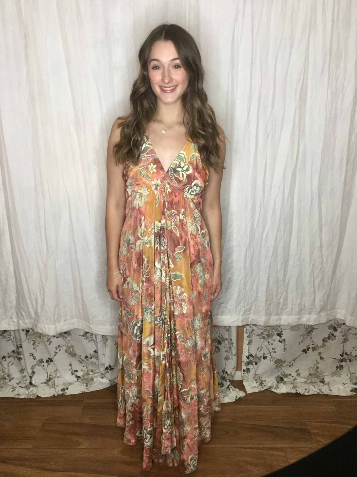 Muse Maxi Marisol | Rust & Gold Floral Flowy Halter Maxi Dress