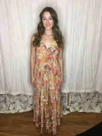 Muse Maxi Marisol | Rust & Gold Floral Flowy Halter Maxi Dress