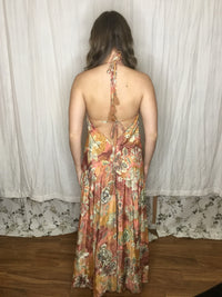 Muse Maxi Marisol | Rust & Gold Floral Flowy Halter Maxi Dress