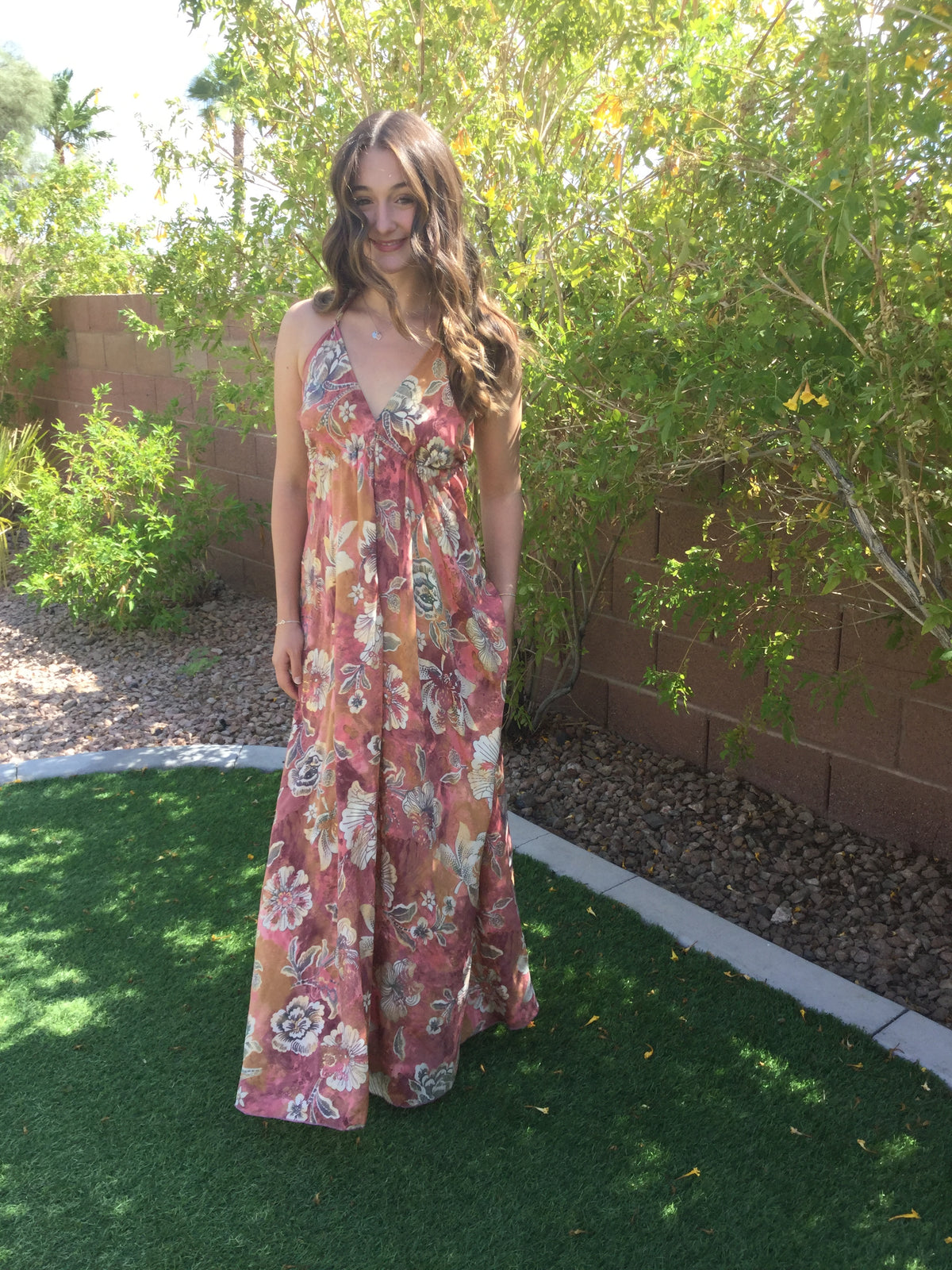 Muse Maxi Marisol | Rust & Gold Floral Flowy Halter Maxi Dress