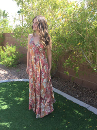 Muse Maxi Marisol | Rust & Gold Floral Flowy Halter Maxi Dress