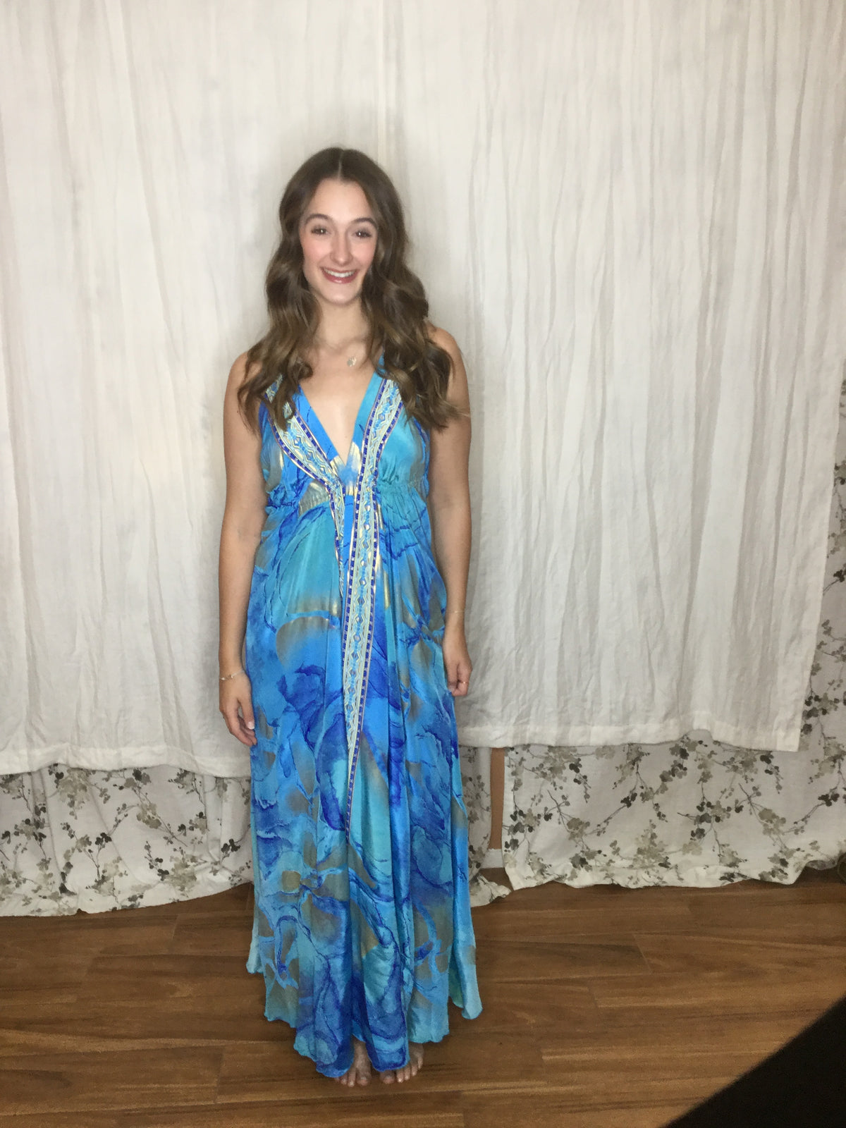 Muse Maxi Laguna | Blue Watercolor Flowy Halter Maxi Dress
