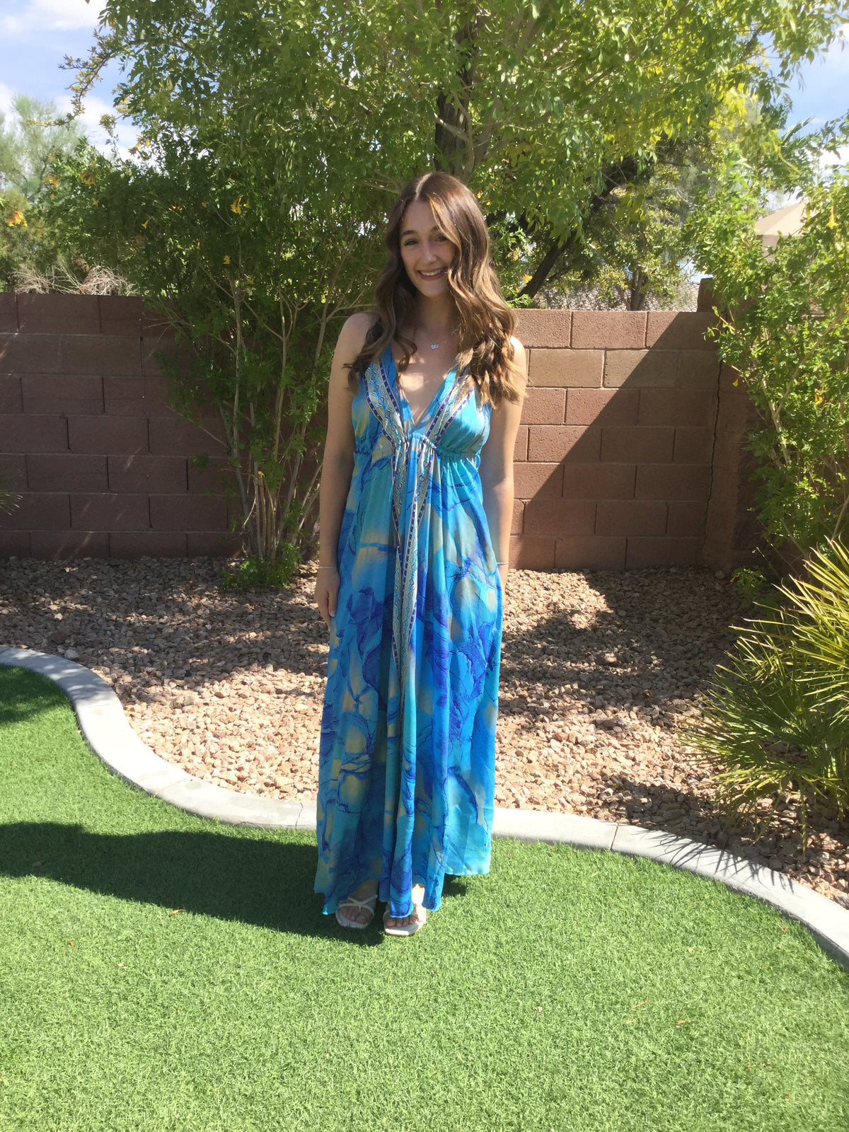 Muse Maxi Laguna | Blue Watercolor Flowy Halter Maxi Dress
