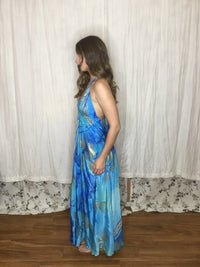 Muse Maxi Laguna | Blue Watercolor Flowy Halter Maxi Dress