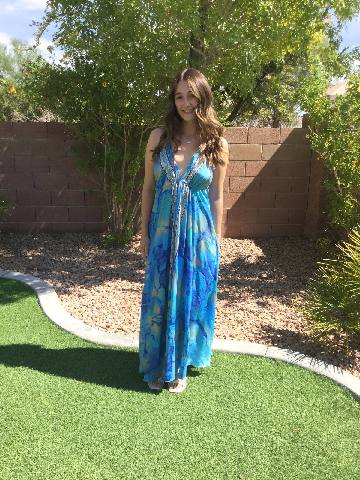 Muse Maxi Laguna | Blue Watercolor Flowy Halter Maxi Dress