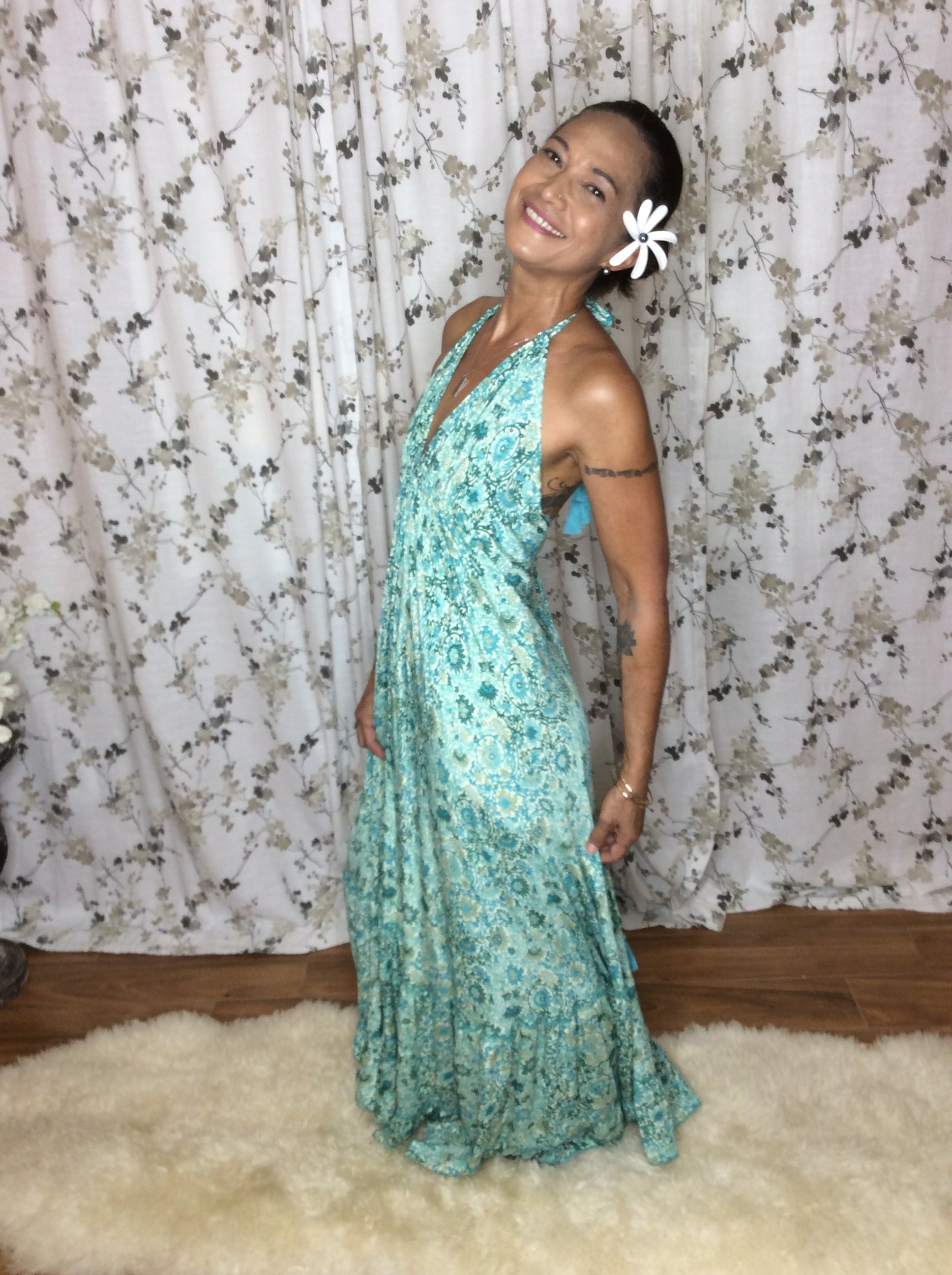 Muse Maxi Isla l Aqua Flowy Maxi Dress l Sacred Wild