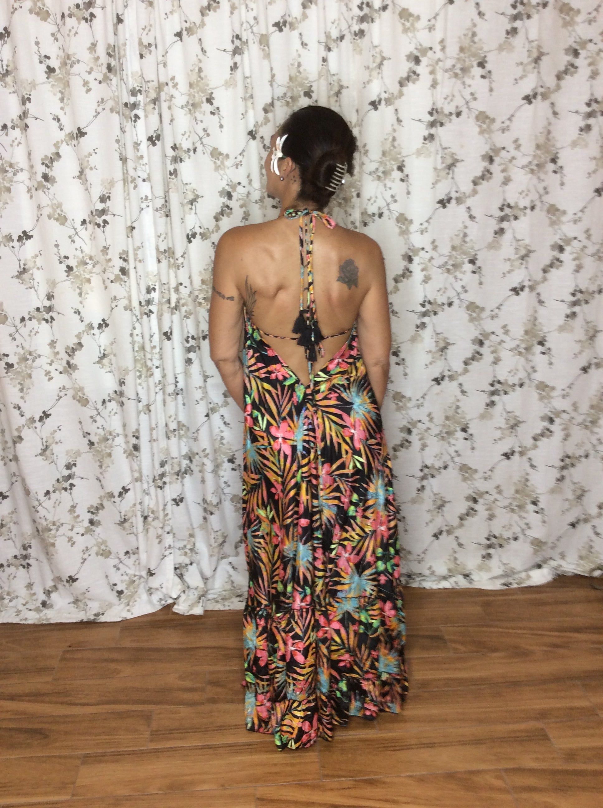 Muse Maxi Havana l Black Tropical Flowy Maxi Dress l Sacred Wild