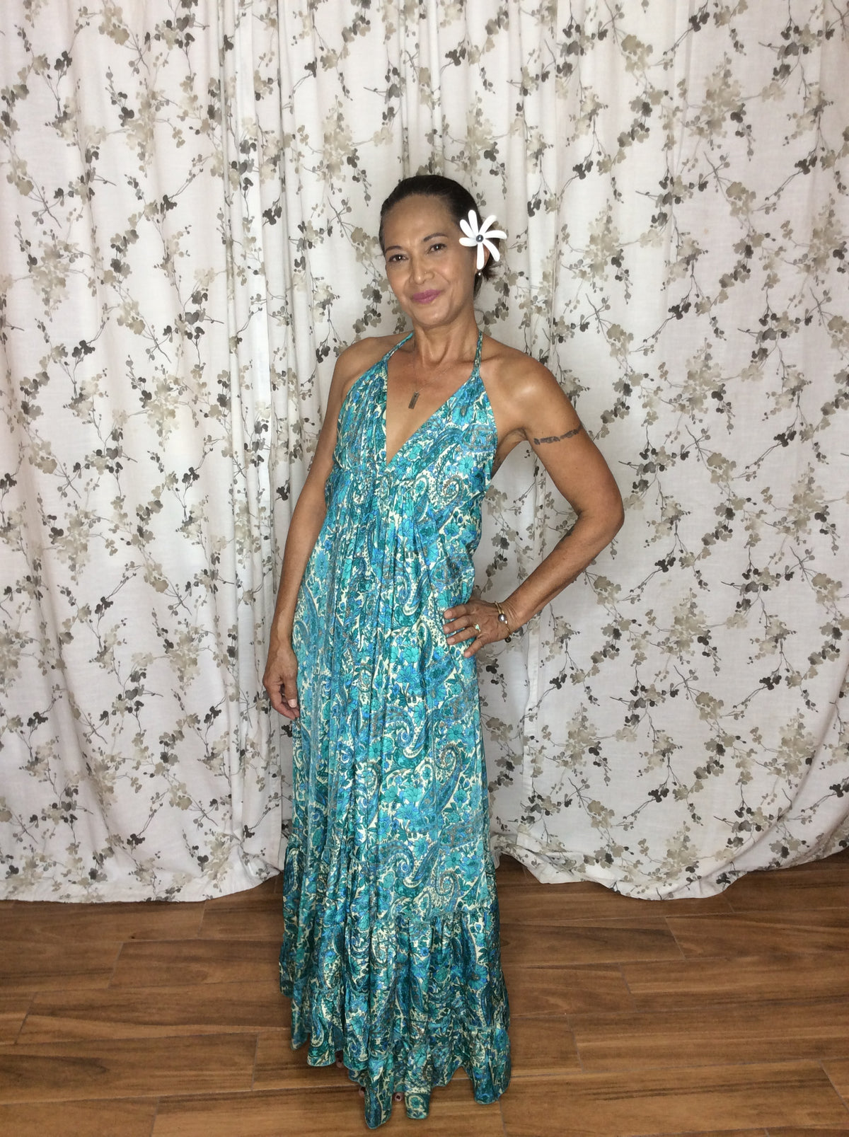 Muse Maxi Serena l Turquoise Print Flowy Maxi Dress l Sacred Wild