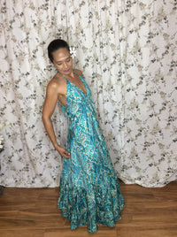 Muse Maxi Serena l Turquoise Print Flowy Maxi Dress l Sacred Wild
