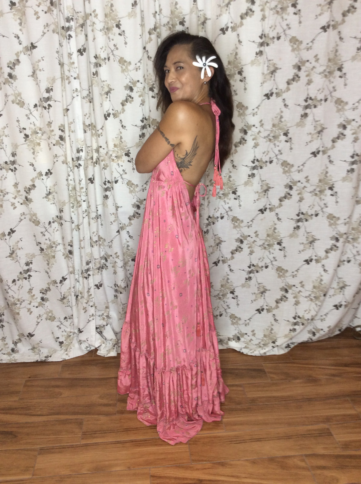 Muse Maxi Rosalia | Pink & Gold Flowy Maxi Dress | Sacred Wild